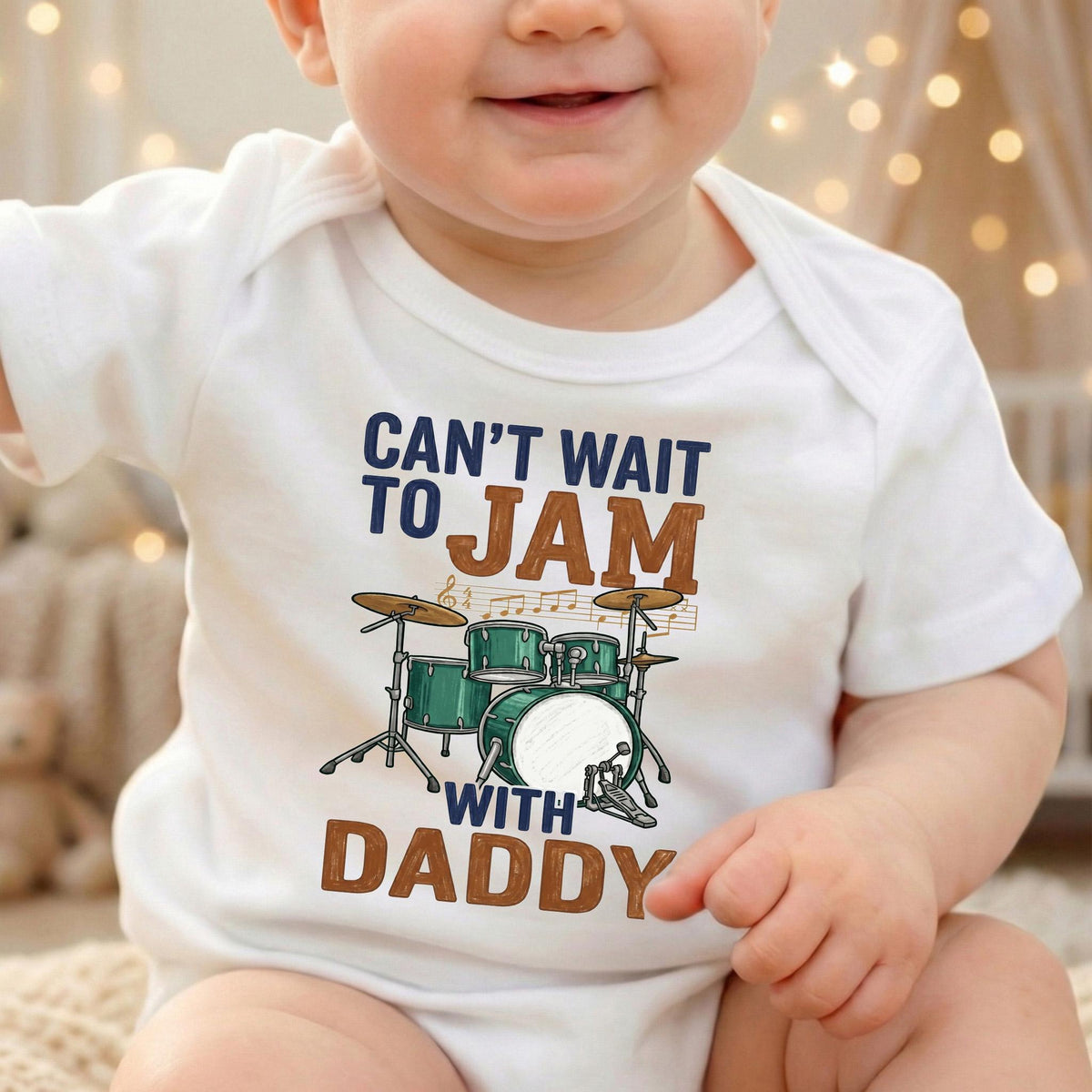 Drummer Baby Bodysuit, Can't Wait To Jam With Daddy Onesie, New Dad Gift, Future Musician Infant Shirt, Custom Rock Music Baby Outfit
