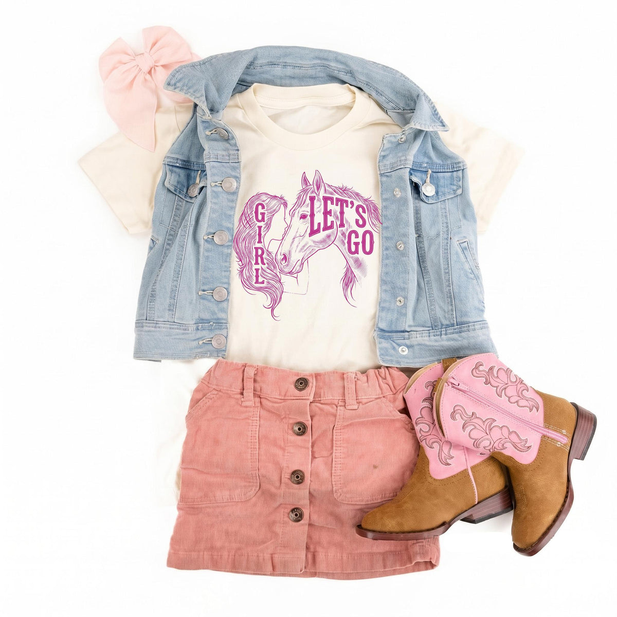 Let's Go Girl Toddler Shirt, Pink Horse Cowgirl Tee, Boho Western Kids Top, Equestrian Girl Clothes, Rodeo Country Outfit