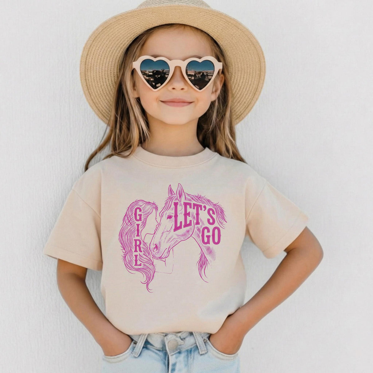 Let's Go Girl Toddler Shirt, Pink Horse Cowgirl Tee, Boho Western Kids Top, Equestrian Girl Clothes, Rodeo Country Outfit
