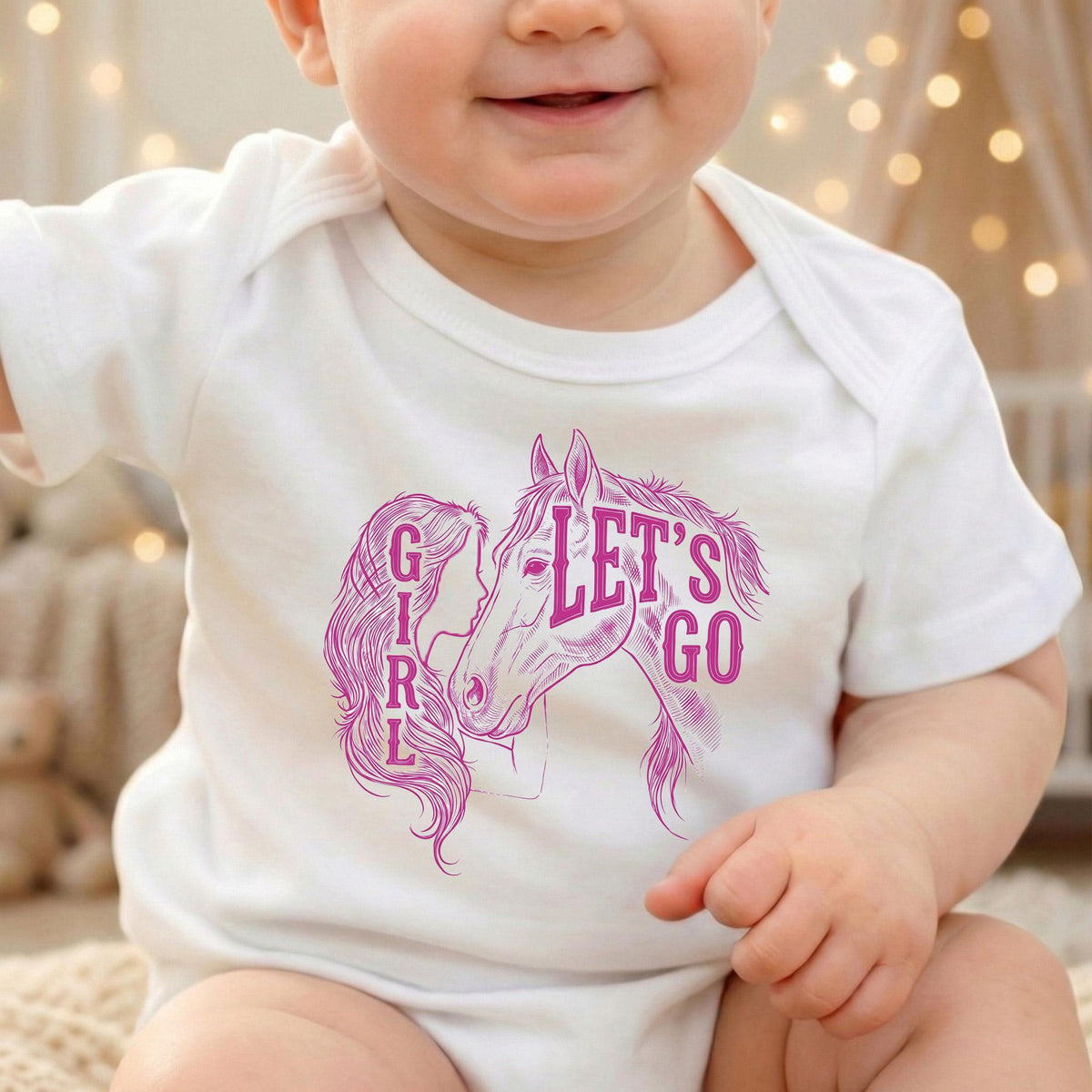 Let's Go Girl Toddler Shirt, Pink Horse Cowgirl Tee, Boho Western Kids Top, Equestrian Girl Clothes, Rodeo Country Outfit