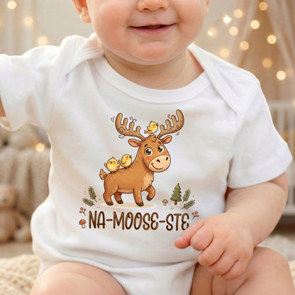 Funny Yoga Toddler Shirt Na-moose-ste Moose Baby Clothes Woodland Animal Tee Namaste Baby Shower Gift Cute Forest Creature Yogi Outfit