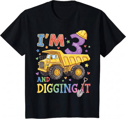 I'm 3 And Digging It Shirt, Construction 3rd Birthday Boy Outfit, Excavator Third Birthday Tee, Digger Dump Truck Toddler Party Clothes