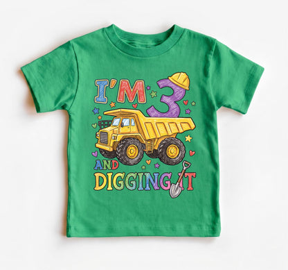 I'm 3 And Digging It Shirt, Construction 3rd Birthday Boy Outfit, Excavator Third Birthday Tee, Digger Dump Truck Toddler Party Clothes