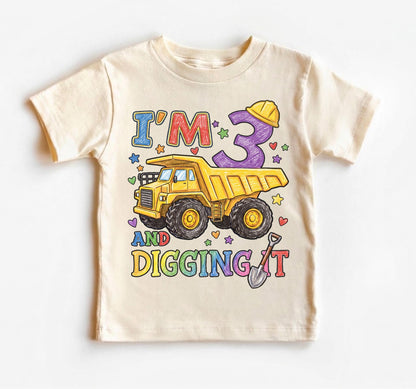 I'm 3 And Digging It Shirt, Construction 3rd Birthday Boy Outfit, Excavator Third Birthday Tee, Digger Dump Truck Toddler Party Clothes