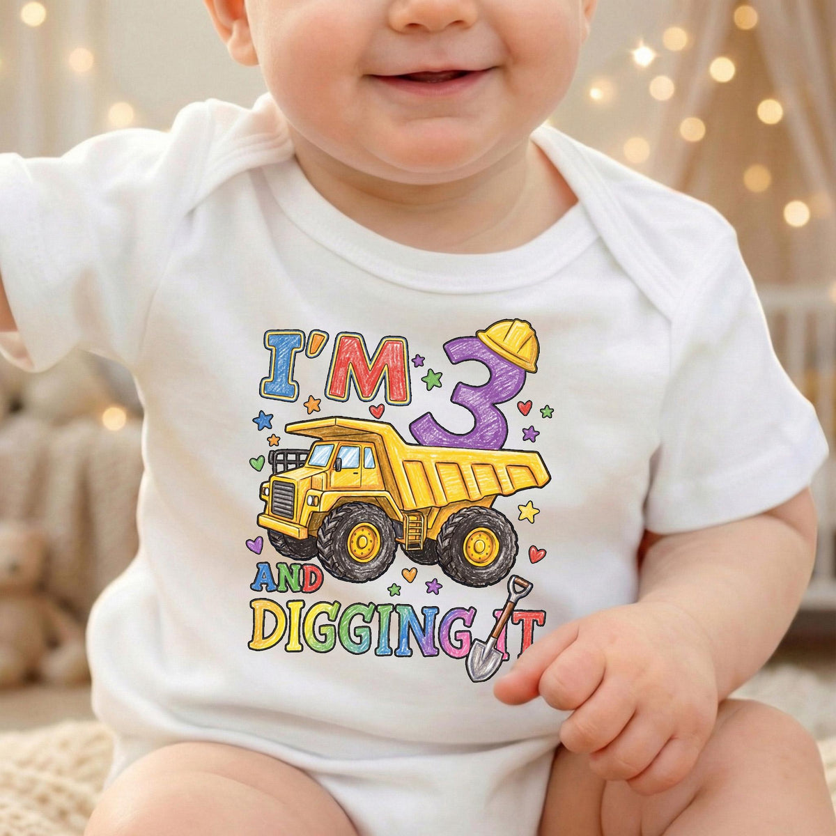 I'm 3 And Digging It Shirt, Construction 3rd Birthday Boy Outfit, Excavator Third Birthday Tee, Digger Dump Truck Toddler Party Clothes