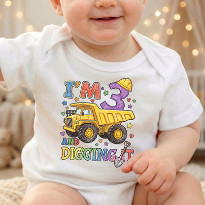 I'm 3 And Digging It Shirt, Construction 3rd Birthday Boy Outfit, Excavator Third Birthday Tee, Digger Dump Truck Toddler Party Clothes