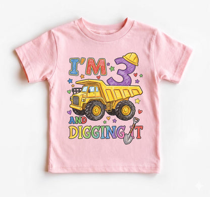 I'm 3 And Digging It Shirt, Construction 3rd Birthday Boy Outfit, Excavator Third Birthday Tee, Digger Dump Truck Toddler Party Clothes