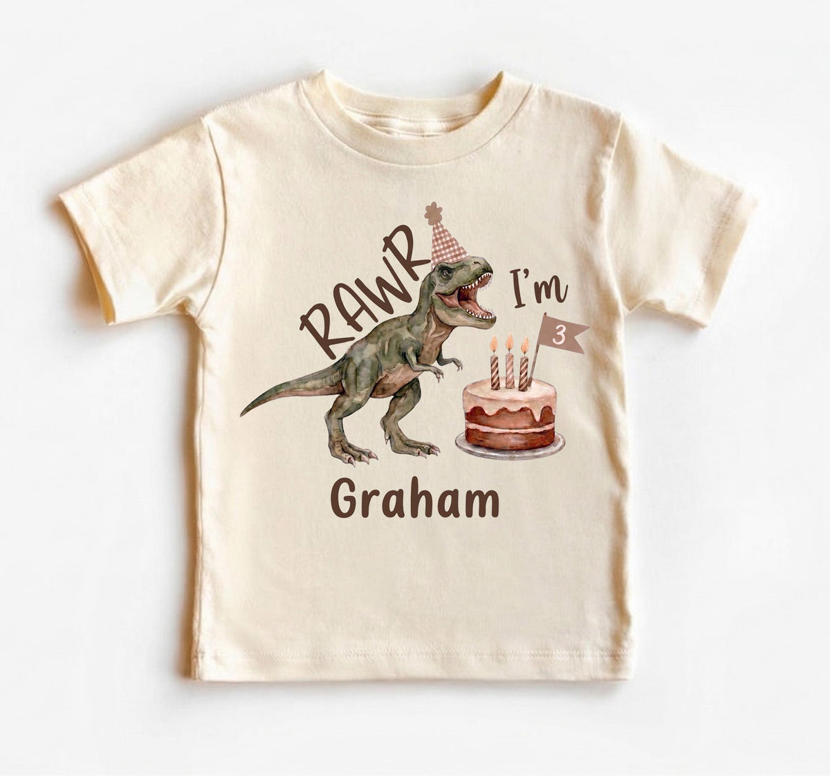 Personalized 3rd Birthday Dinosaur Shirt, Custom Boho Three Rex Boy Outfit, Rawr I'm 3 Watercolor Dino Tee, Toddler Birthday Party Top