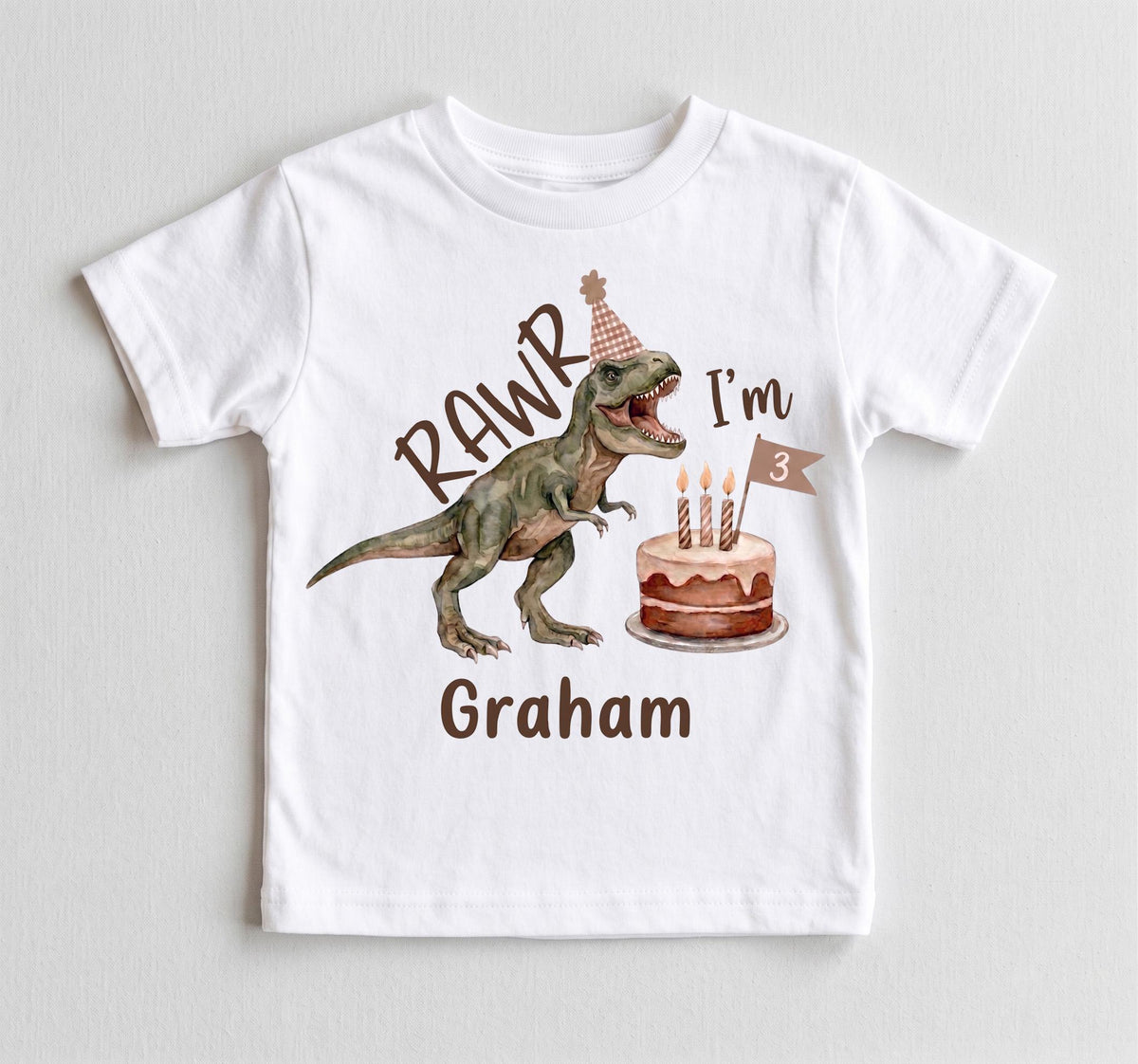Personalized 3rd Birthday Dinosaur Shirt, Custom Boho Three Rex Boy Outfit, Rawr I'm 3 Watercolor Dino Tee, Toddler Birthday Party Top