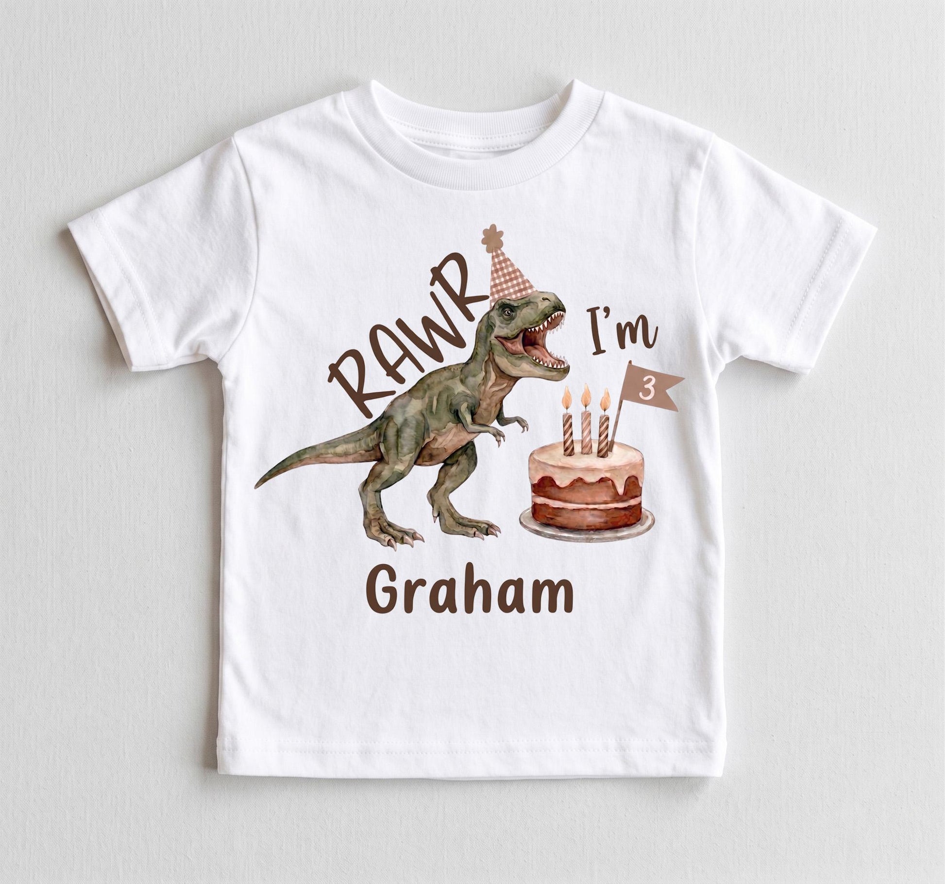 Personalized 3rd Birthday Dinosaur Shirt, Custom Boho Three Rex Boy Outfit, Rawr I'm 3 Watercolor Dino Tee, Toddler Birthday Party Top