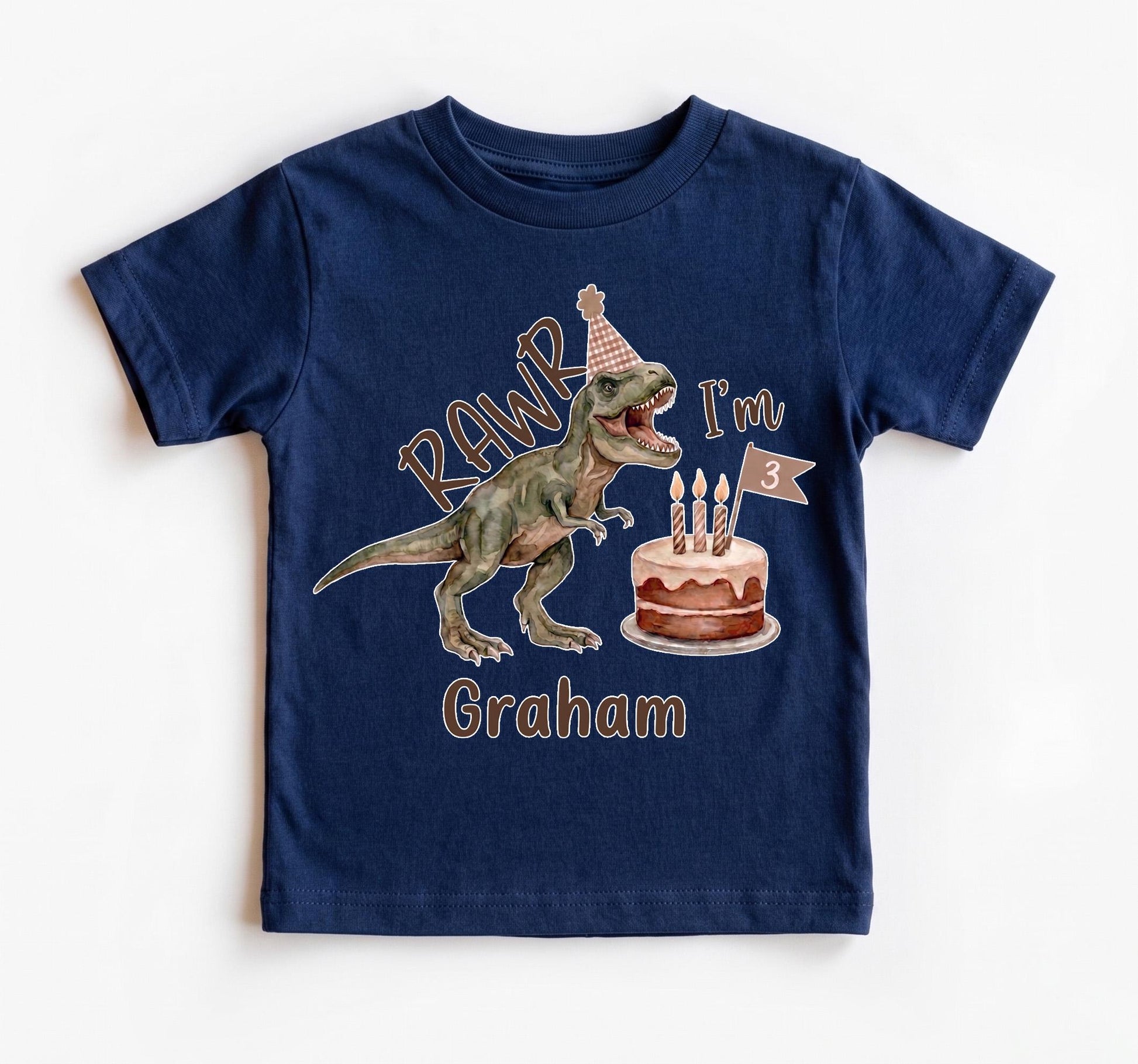 Personalized 3rd Birthday Dinosaur Shirt, Custom Boho Three Rex Boy Outfit, Rawr I'm 3 Watercolor Dino Tee, Toddler Birthday Party Top