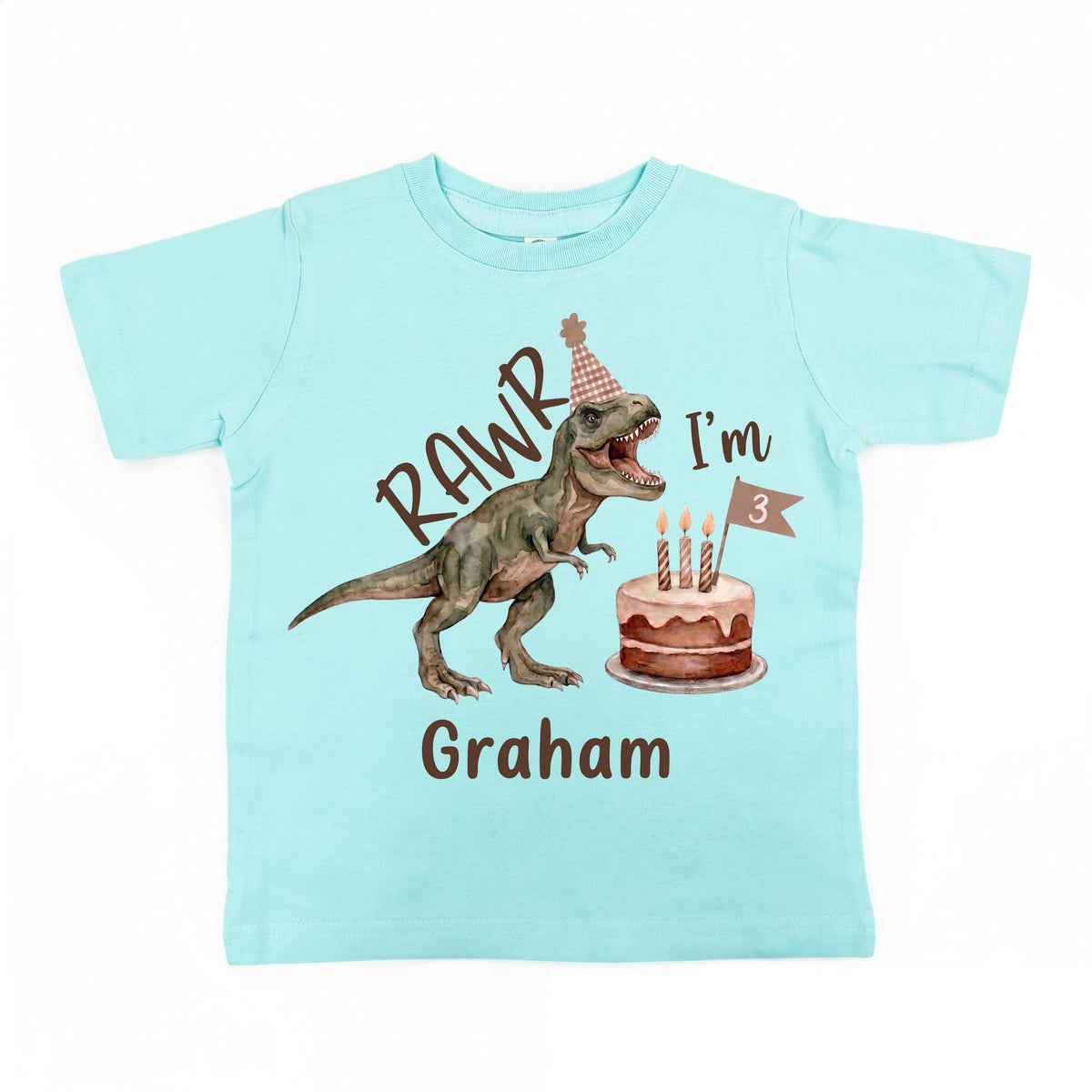 Personalized 3rd Birthday Dinosaur Shirt, Custom Boho Three Rex Boy Outfit, Rawr I'm 3 Watercolor Dino Tee, Toddler Birthday Party Top