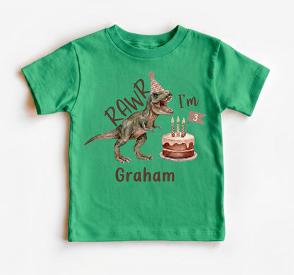Personalized 3rd Birthday Dinosaur Shirt, Custom Boho Three Rex Boy Outfit, Rawr I'm 3 Watercolor Dino Tee, Toddler Birthday Party Top
