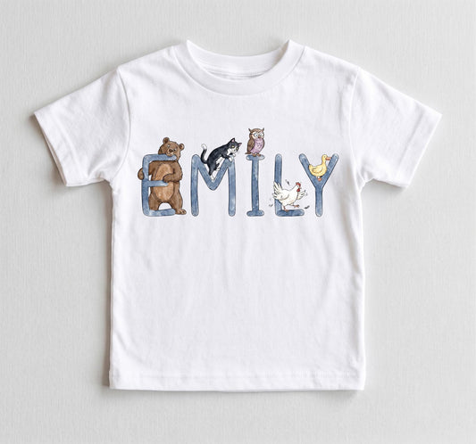 Cute Woodland Animal Toddler Shirt, Forest Friends Baby Bodysuit, Hand Drawn Kids Tee, Boy Girl Farm Animal Apparel, Boy Girl Custom Apparel