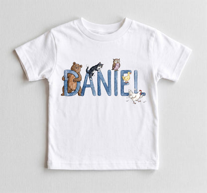 Cute Woodland Animal Toddler Shirt, Forest Friends Baby Bodysuit, Hand Drawn Kids Tee, Boy Girl Farm Animal Apparel, Boy Girl Custom Apparel