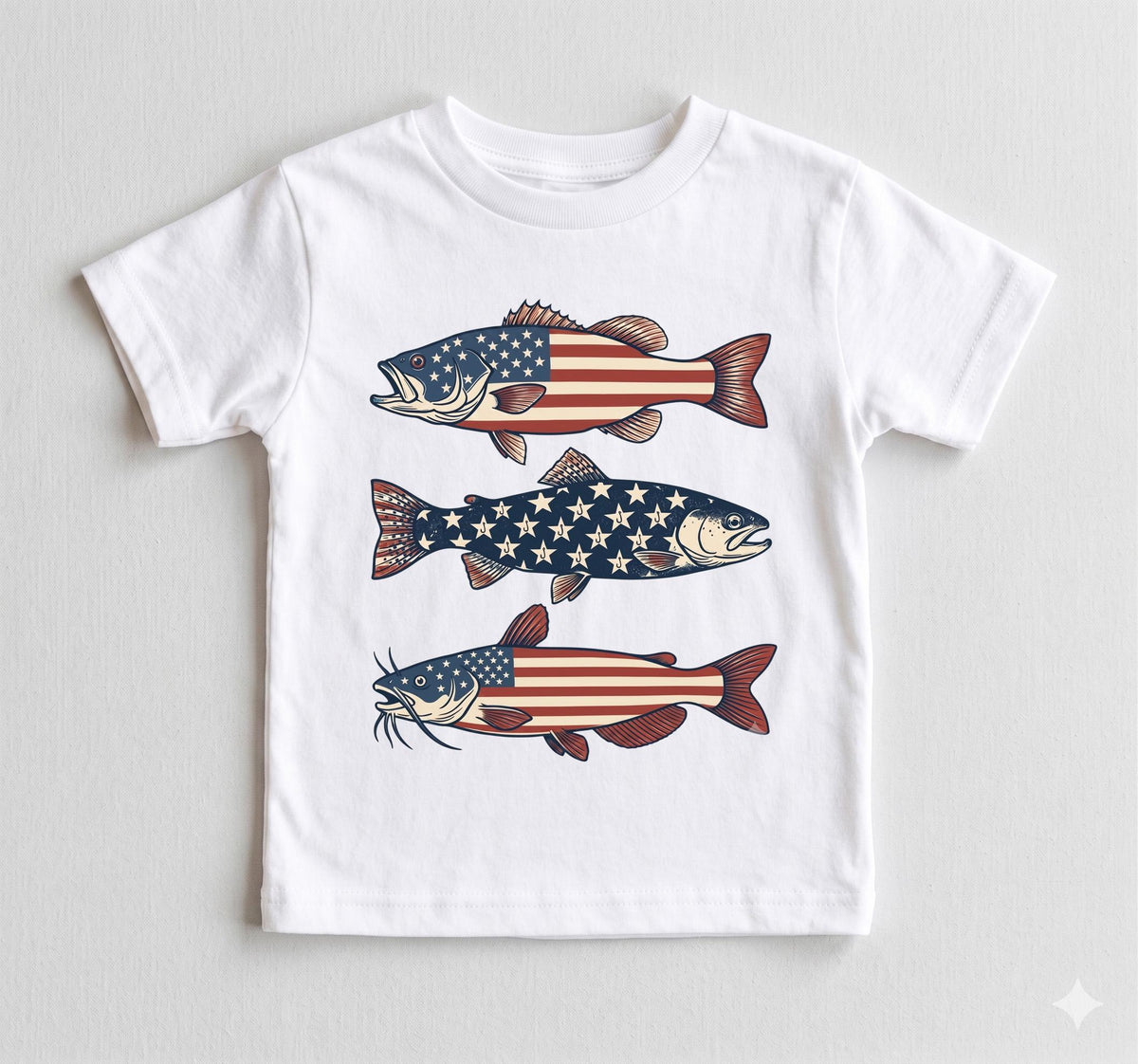 4th of July Toddler Boy Shirt, Patriotic Fishing Tee, American Flag Bass Catfish Trout, USA Summer Kids Apparel, Boys Independence Day Top