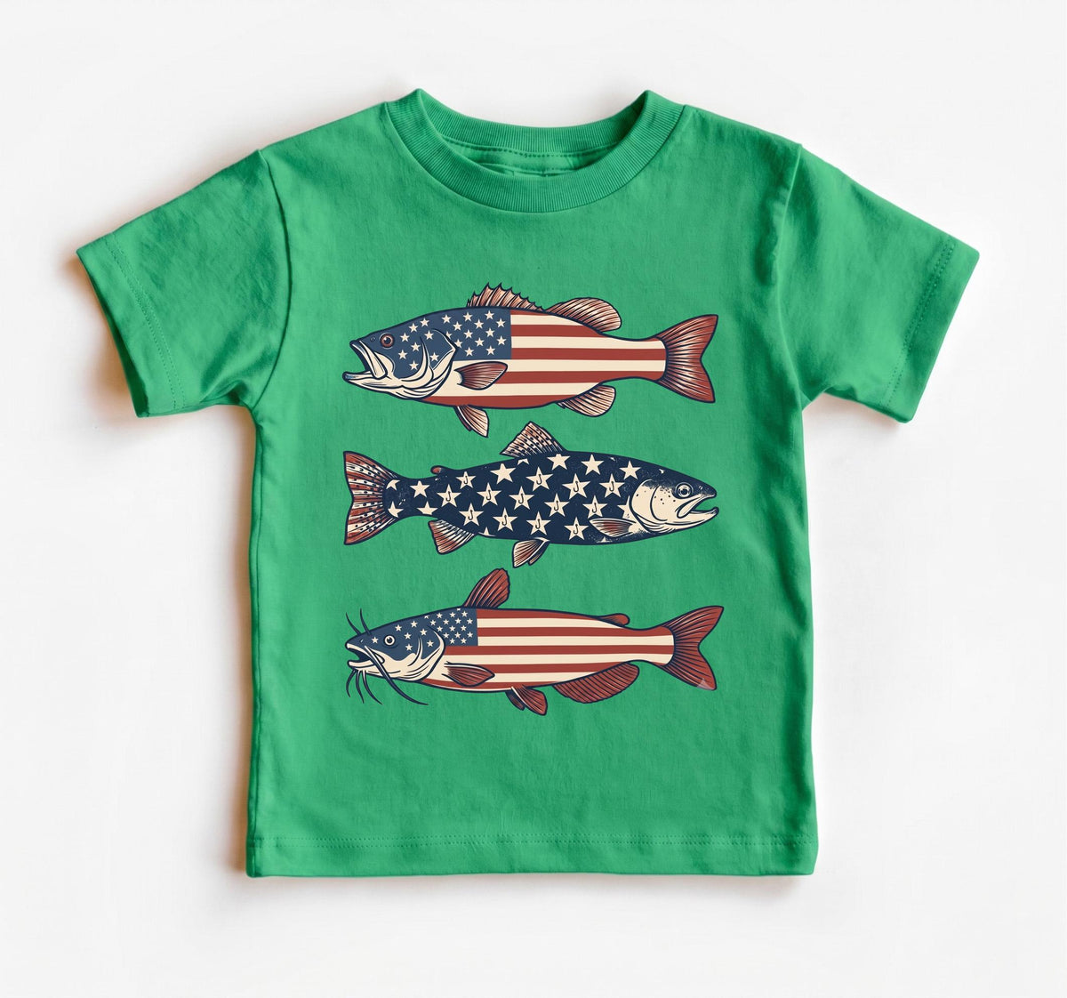 4th of July Toddler Boy Shirt, Patriotic Fishing Tee, American Flag Bass Catfish Trout, USA Summer Kids Apparel, Boys Independence Day Top