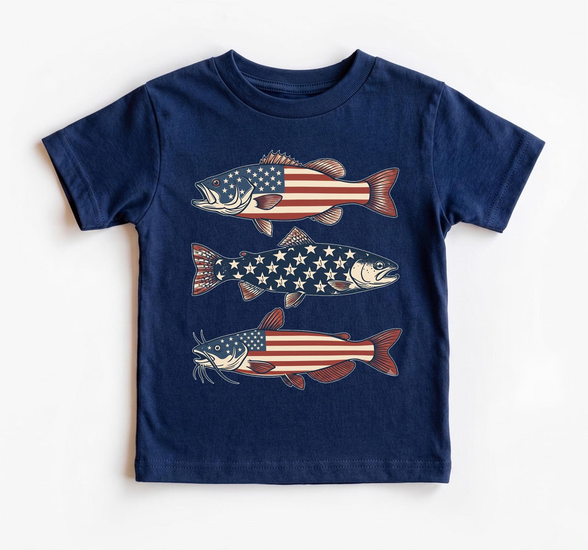 4th of July Toddler Boy Shirt, Patriotic Fishing Tee, American Flag Bass Catfish Trout, USA Summer Kids Apparel, Boys Independence Day Top
