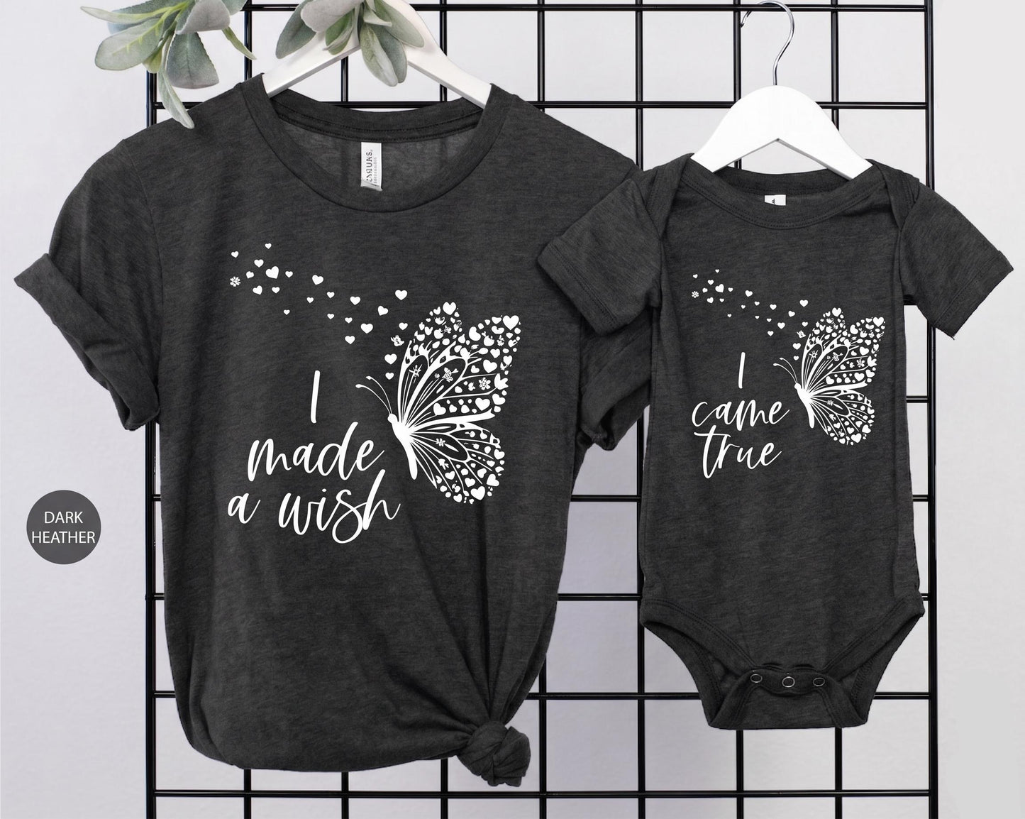 I Made A Wish I Came True Matching Shirts, Mommy and Me Outfits, Mother Daughter Butterfly Shirt, New Mom Gift, Baby Shower Bodysuit