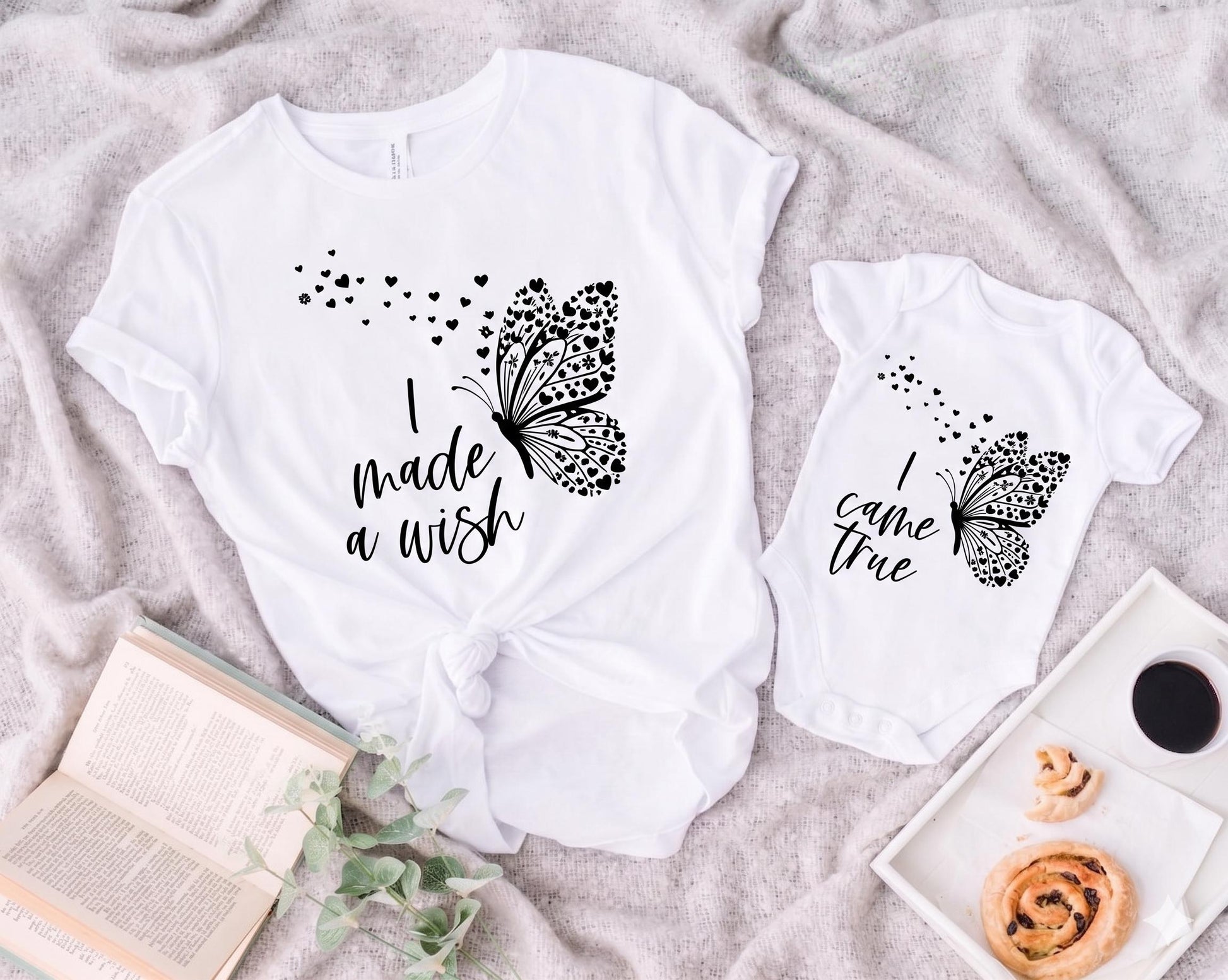 I Made A Wish I Came True Matching Shirts, Mommy and Me Outfits, Mother Daughter Butterfly Shirt, New Mom Gift, Baby Shower Bodysuit