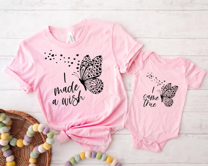 I Made A Wish I Came True Matching Shirts, Mommy and Me Outfits, Mother Daughter Butterfly Shirt, New Mom Gift, Baby Shower Bodysuit