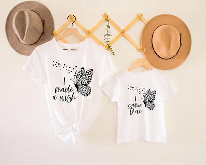 I Made A Wish I Came True Matching Shirts, Mommy and Me Outfits, Mother Daughter Butterfly Shirt, New Mom Gift, Baby Shower Bodysuit