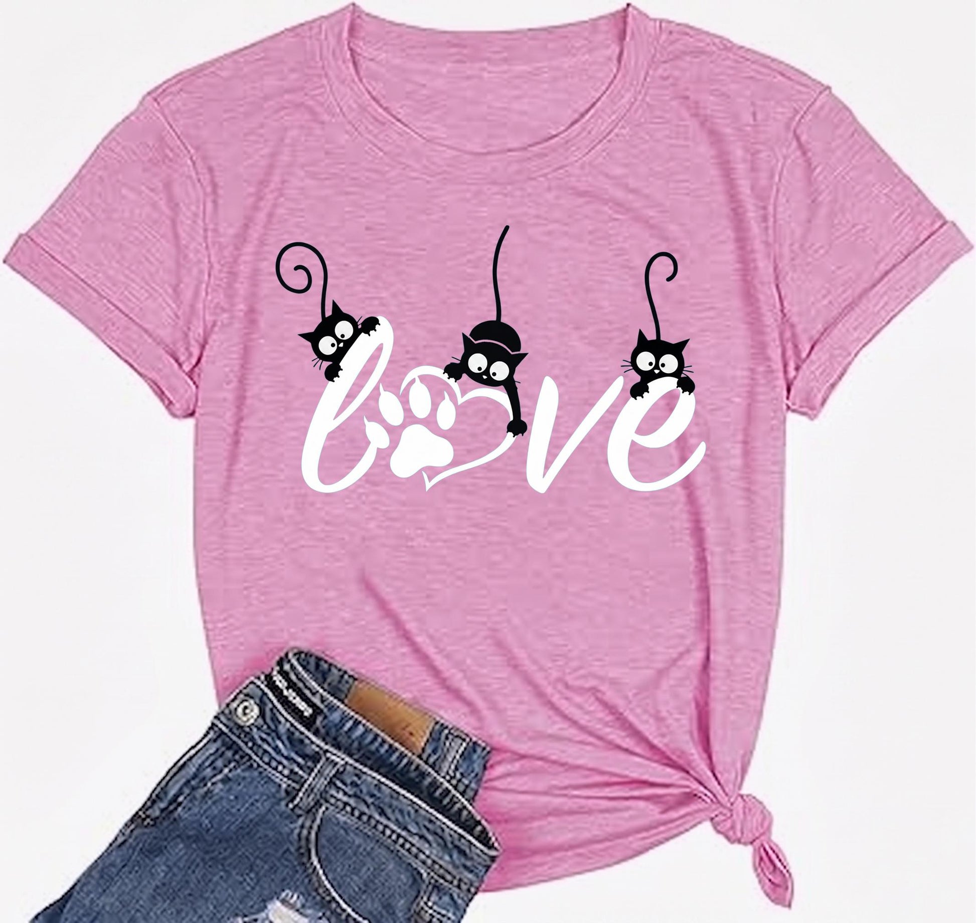 Cat Mom Shirt, Black Cat Love Tee, Paw Print Graphic T-Shirt, Gift For Cat Lover, Feline Mom Top, Womens Novelty Tshirt, Pet Apparel