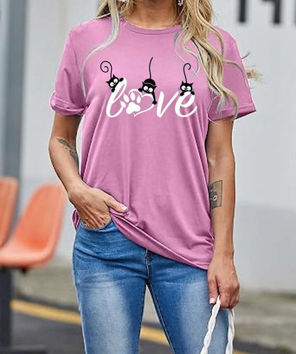 Cat Mom Shirt, Black Cat Love Tee, Paw Print Graphic T-Shirt, Gift For Cat Lover, Feline Mom Top, Womens Novelty Tshirt, Pet Apparel
