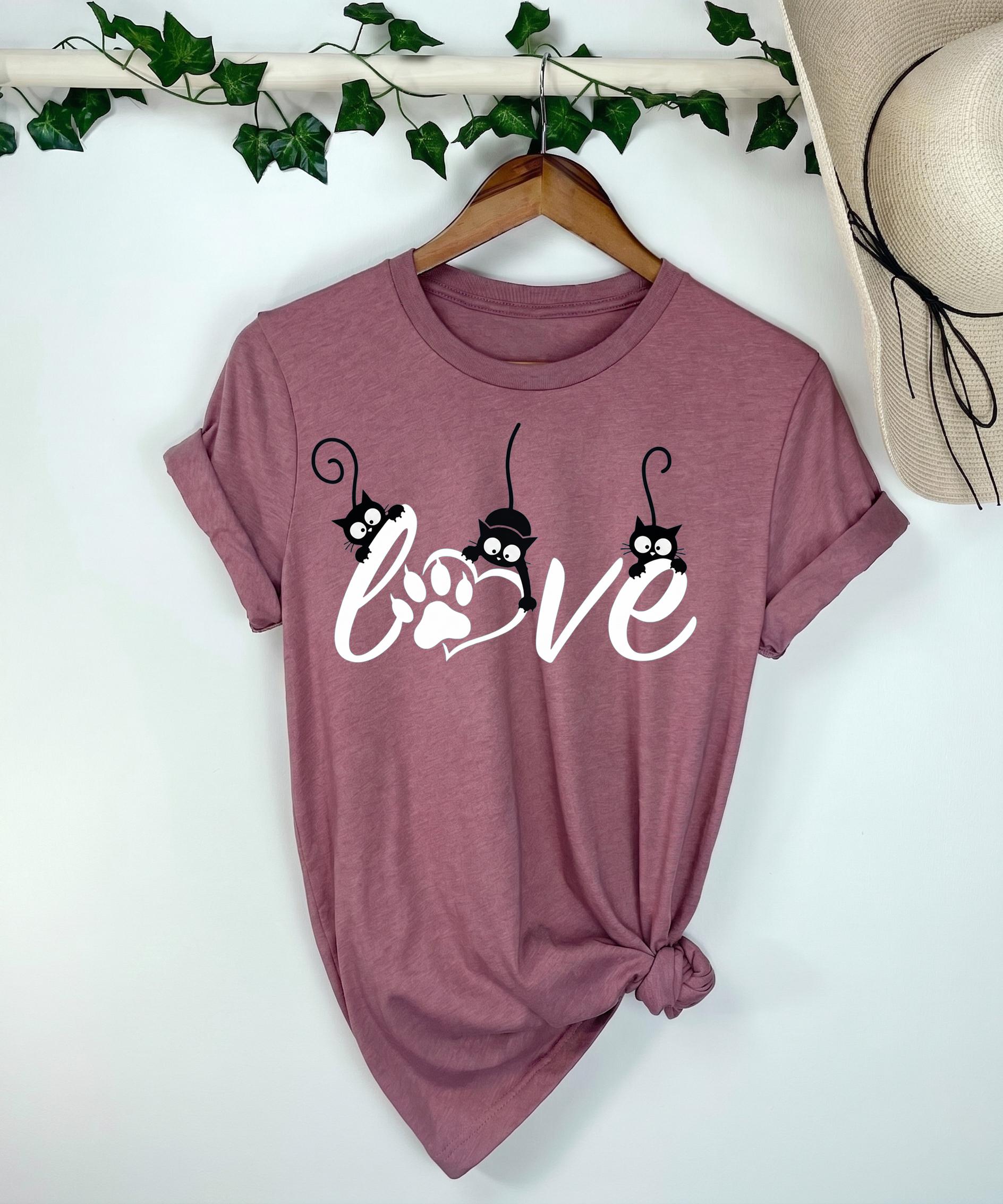 Cat Mom Shirt, Black Cat Love Tee, Paw Print Graphic T-Shirt, Gift For Cat Lover, Feline Mom Top, Womens Novelty Tshirt, Pet Apparel