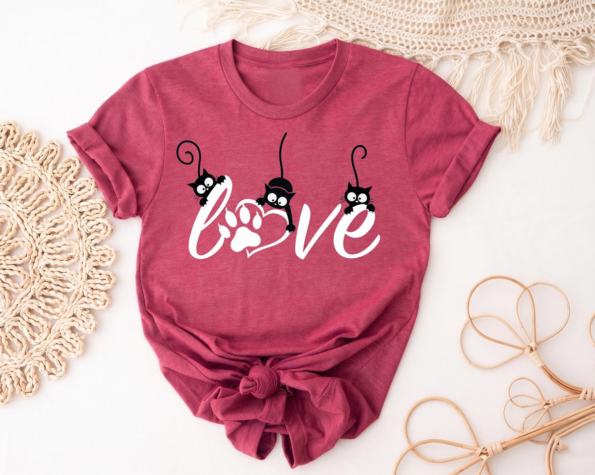 Cat Mom Shirt, Black Cat Love Tee, Paw Print Graphic T-Shirt, Gift For Cat Lover, Feline Mom Top, Womens Novelty Tshirt, Pet Apparel