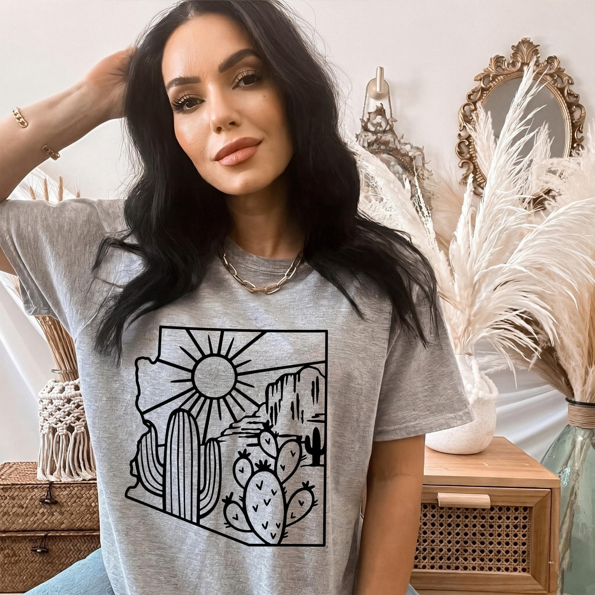 Arizona Desert Shirt Boho Cactus Graphic Tee, Retro Western Top, Vintage Nature Lover Gift, Minimalist Saguaro Apparel, Cowgirl Outfit