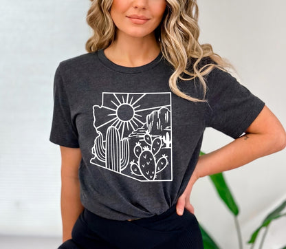 Arizona Desert Shirt Boho Cactus Graphic Tee, Retro Western Top, Vintage Nature Lover Gift, Minimalist Saguaro Apparel, Cowgirl Outfit