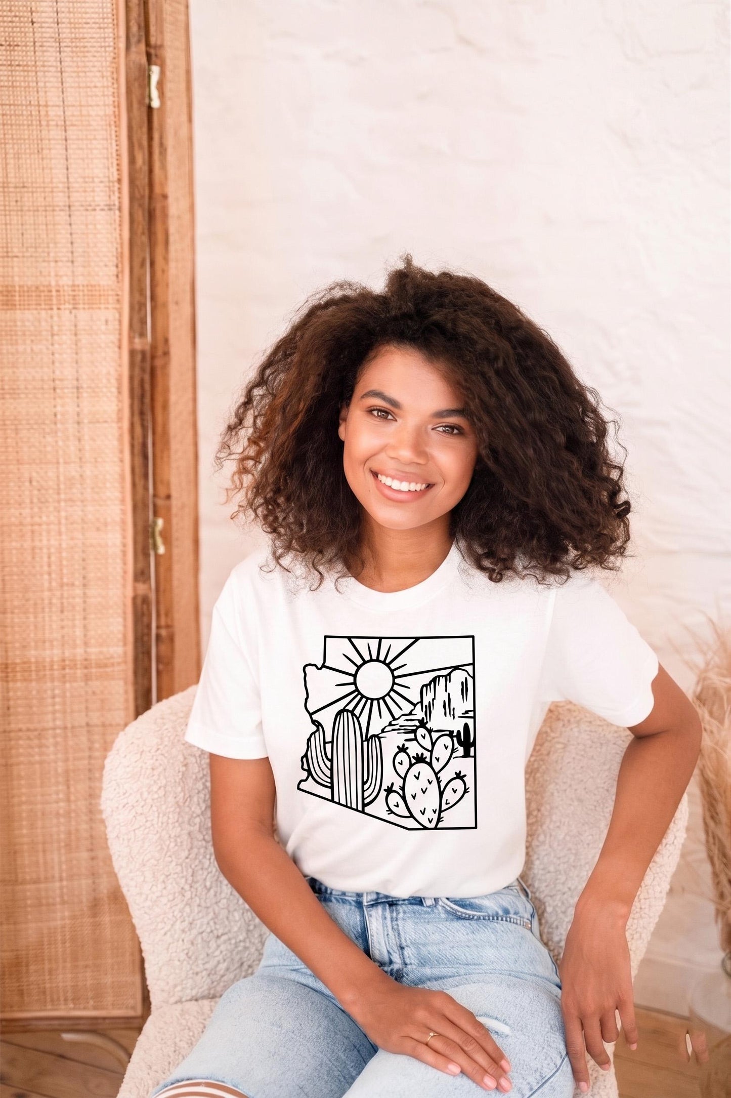 Arizona Desert Shirt Boho Cactus Graphic Tee, Retro Western Top, Vintage Nature Lover Gift, Minimalist Saguaro Apparel, Cowgirl Outfit