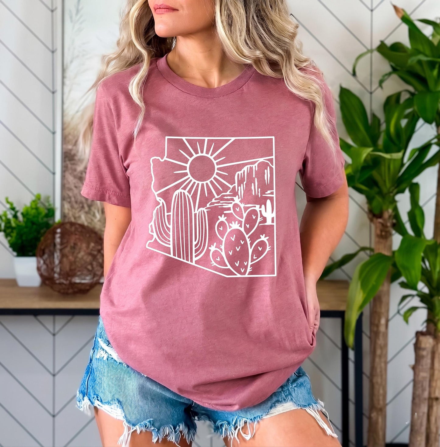 Arizona Desert Shirt Boho Cactus Graphic Tee, Retro Western Top, Vintage Nature Lover Gift, Minimalist Saguaro Apparel, Cowgirl Outfit