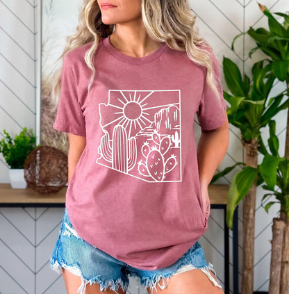 Arizona Desert Shirt Boho Cactus Graphic Tee, Retro Western Top, Vintage Nature Lover Gift, Minimalist Saguaro Apparel, Cowgirl Outfit