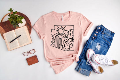 Arizona Desert Shirt Boho Cactus Graphic Tee, Retro Western Top, Vintage Nature Lover Gift, Minimalist Saguaro Apparel, Cowgirl Outfit
