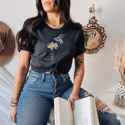 Let It Bee Shirt, Daisy Bee Shirt For Women, Boho Botanical Graphic Tee, Save The Bees Tshirt, Inspirational Quote Top, Bee Lover Gift