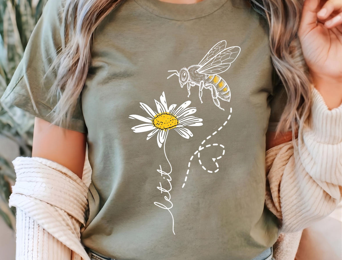 Let It Bee Shirt, Daisy Bee Shirt For Women, Boho Botanical Graphic Tee, Save The Bees Tshirt, Inspirational Quote Top, Bee Lover Gift