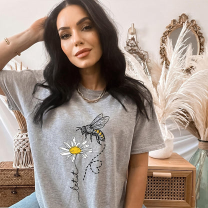 Let It Bee Shirt, Daisy Bee Shirt For Women, Boho Botanical Graphic Tee, Save The Bees Tshirt, Inspirational Quote Top, Bee Lover Gift