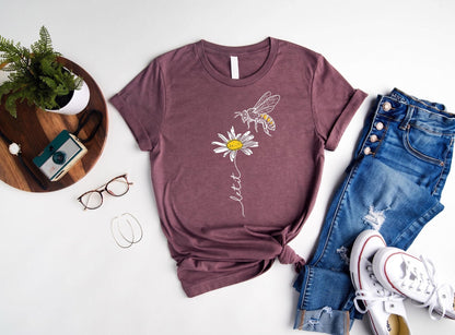 Let It Bee Shirt, Daisy Bee Shirt For Women, Boho Botanical Graphic Tee, Save The Bees Tshirt, Inspirational Quote Top, Bee Lover Gift