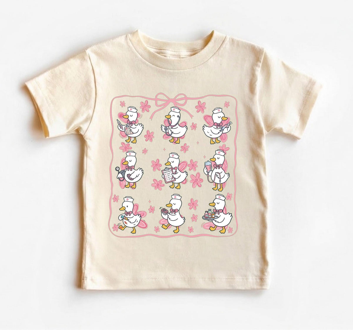 Cute Nurse Duck Toddler Shirt, Coquette Bow Pediatric Nurse Tee, Future Nurse Gift, Hand-Drawn Doodle Duck, Nursing Student Kids Apparel