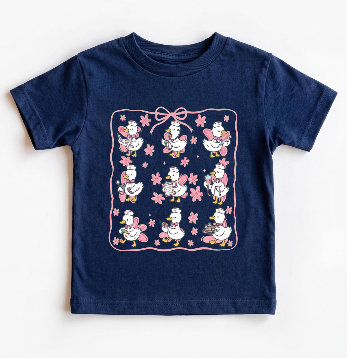 Cute Nurse Duck Toddler Shirt, Coquette Bow Pediatric Nurse Tee, Future Nurse Gift, Hand-Drawn Doodle Duck, Nursing Student Kids Apparel