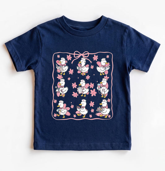Cute Nurse Duck Toddler Shirt, Coquette Bow Pediatric Nurse Tee, Future Nurse Gift, Hand-Drawn Doodle Duck, Nursing Student Kids Apparel