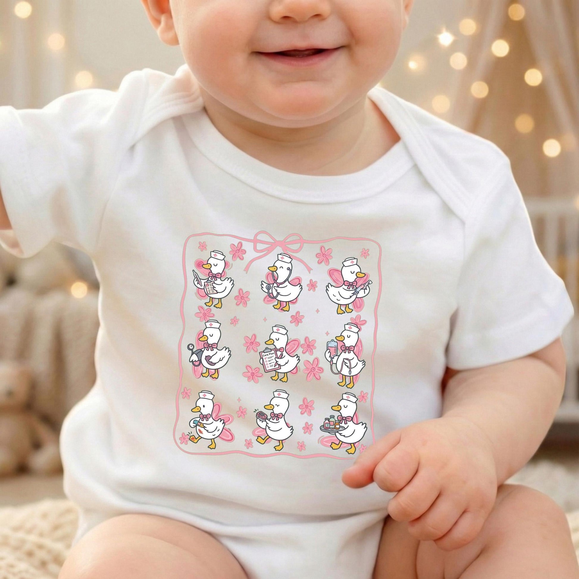 Cute Nurse Duck Toddler Shirt, Coquette Bow Pediatric Nurse Tee, Future Nurse Gift, Hand-Drawn Doodle Duck, Nursing Student Kids Apparel
