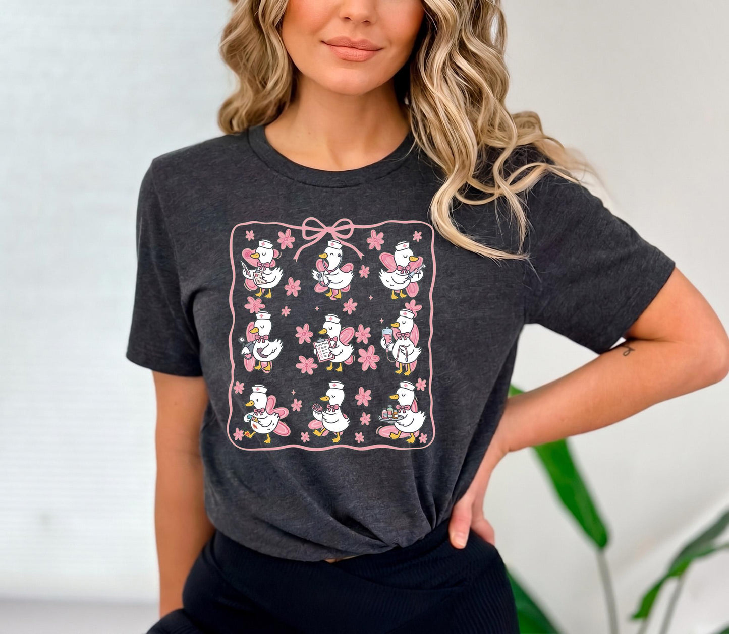 Cute Nurse Duck Toddler Shirt, Coquette Bow Pediatric Nurse Tee, Future Nurse Gift, Hand-Drawn Doodle Duck, Nursing Student Kids Apparel