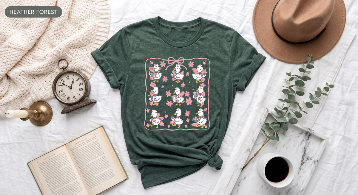 Cute Nurse Duck Toddler Shirt, Coquette Bow Pediatric Nurse Tee, Future Nurse Gift, Hand-Drawn Doodle Duck, Nursing Student Kids Apparel