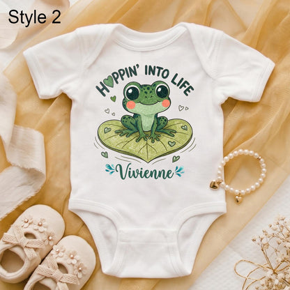 Cute Frog Baby Onesie, Hoppin Into Life Bodysuit, Gender Neutral Newborn Clothes, Nature Lover Baby Shower Gift, Kawaii Lily Pad Outfit