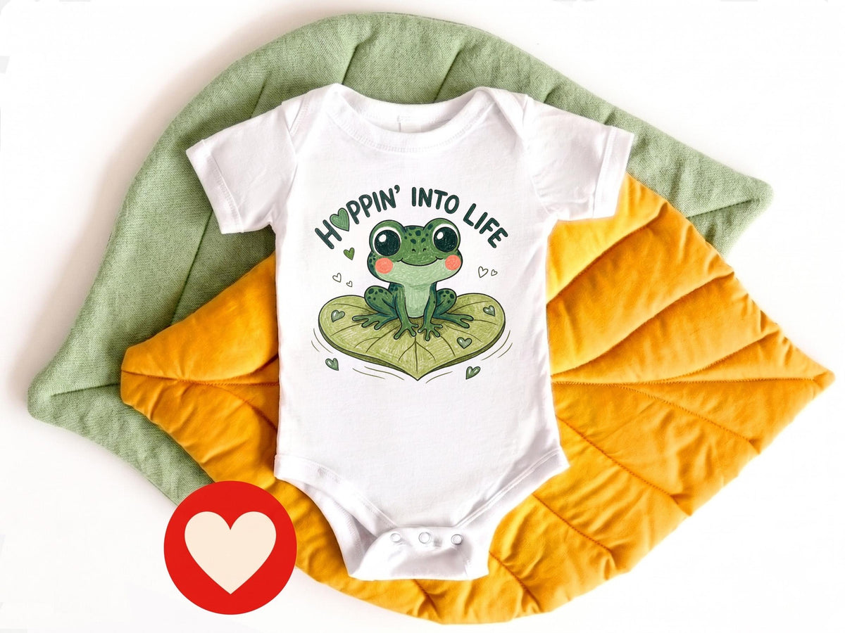 Cute Frog Baby Onesie, Hoppin Into Life Bodysuit, Gender Neutral Newborn Clothes, Nature Lover Baby Shower Gift, Kawaii Lily Pad Outfit