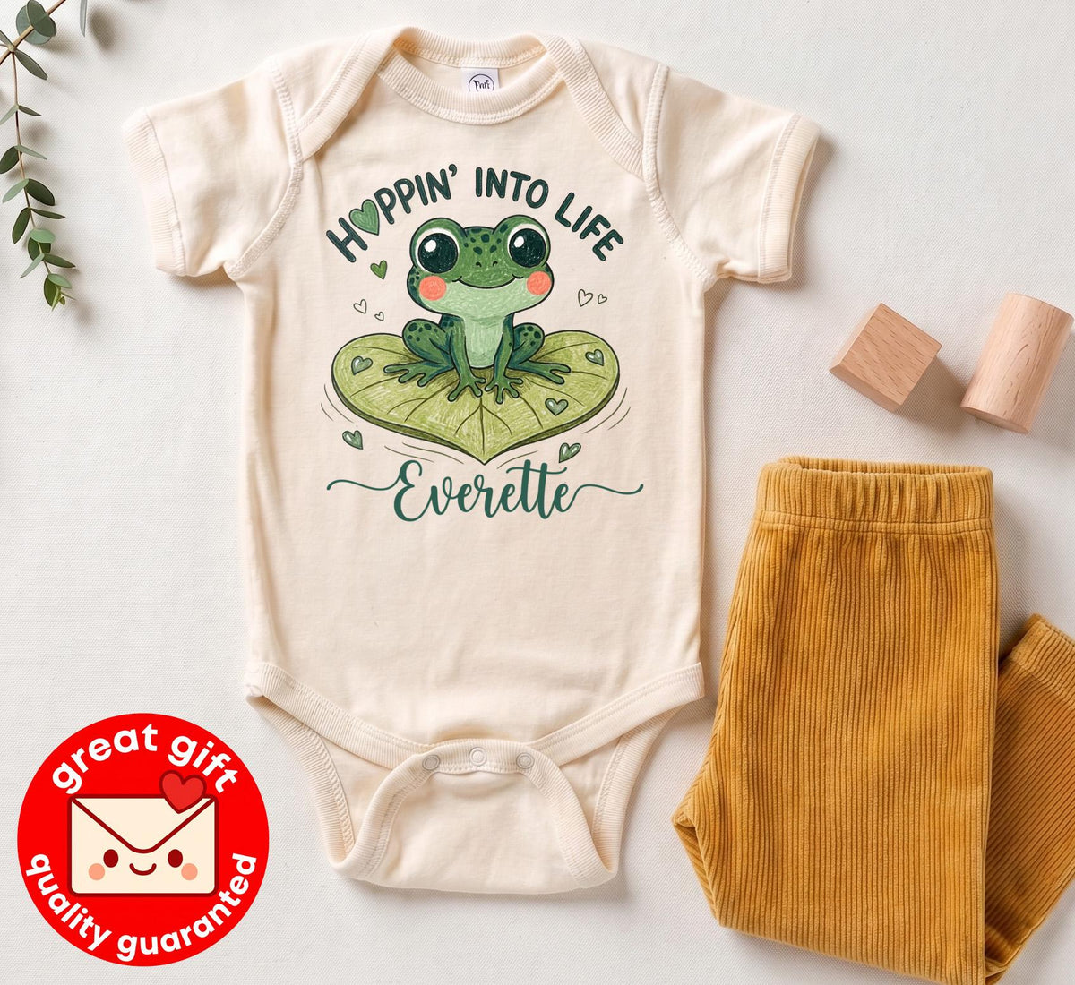 Cute Frog Baby Onesie, Hoppin Into Life Bodysuit, Gender Neutral Newborn Clothes, Nature Lover Baby Shower Gift, Kawaii Lily Pad Outfit