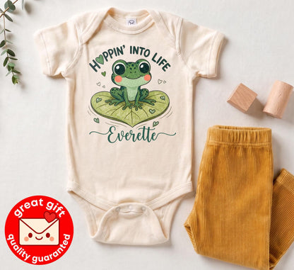 Cute Frog Baby Onesie, Hoppin Into Life Bodysuit, Gender Neutral Newborn Clothes, Nature Lover Baby Shower Gift, Kawaii Lily Pad Outfit